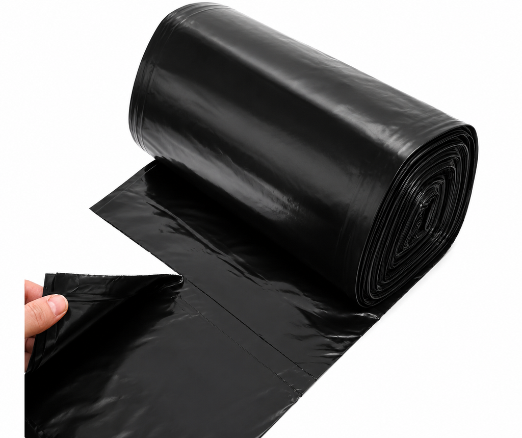Commercial Can Liners – 60 Gallon Black LLDPE (38x58, 1.5 MIL) Roll 100/Case